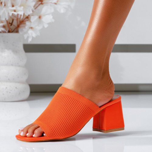 Papuci dama cu toc chase portocalii #16050