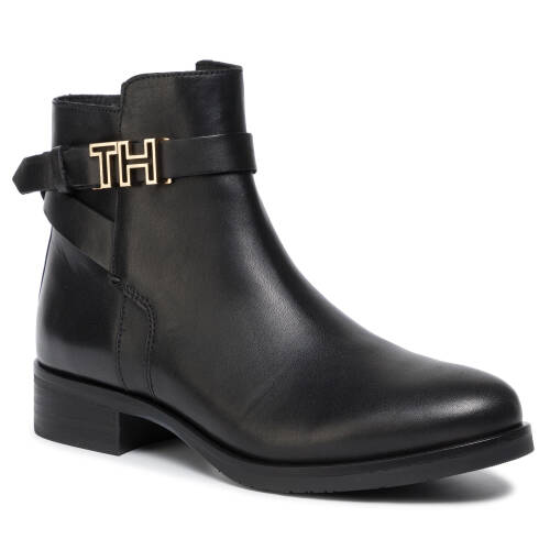 Botine tommy hilfiger - th hardware leather flat bootie fw0fw04280 black 990