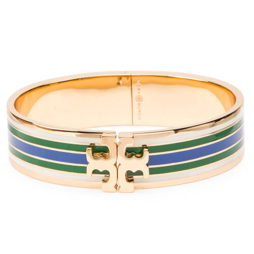 Brățară tory burch - printed raised-logo hinged bracelet 46809 tory gold/green/blue/ivory 345
