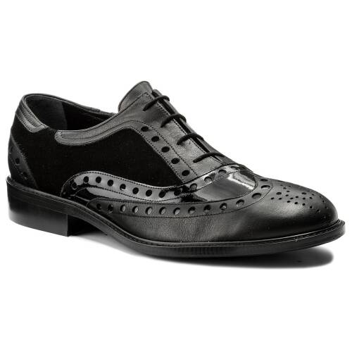 Pantofi baldowski - m00301-pass-004 skóra czarna/lakier/zamsz
