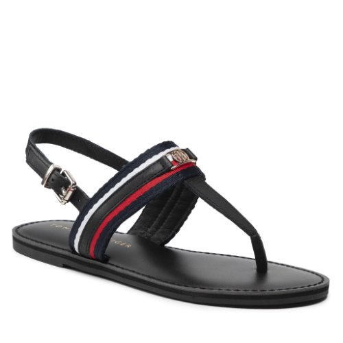 Sandale tommy hilfiger - corporate th webbing flat sandal fw0fw06543 black bds