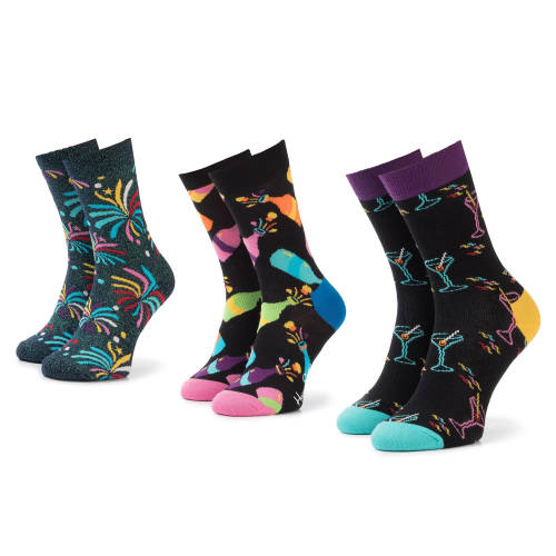 Set de 3 perechi de șosete medii unisex happy socks - sxnew08-0100 colorat negru