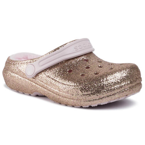 Șlapi crocs - classic glitter lined clog k 205937 gold/barely pink