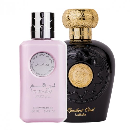 Pachet 2 parfumuri best seller, dirham wardi 100 ml pentru ea si opulent oud 100 ml pentru el