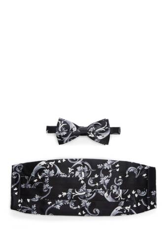 Accesorii barbati michelson\'s baroque printed silk satin bow tie cummerbund blacksilver