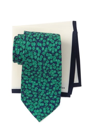 Accesorii barbati tommy hilfiger dark floral tie bordered pocket square set green