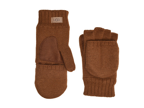 Accesorii barbati ugg knit flip mitten with tech leather palm and sherpa lining chestnut