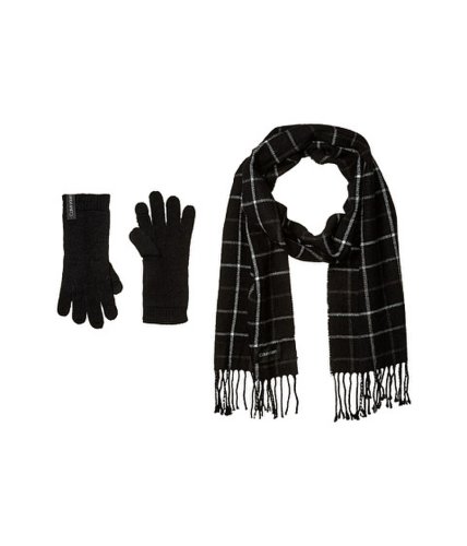 Accesorii femei calvin klein plaid woven scarf and gloves set black