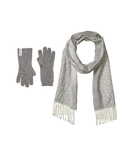 Accesorii femei calvin klein two-piece woven border scarf and knit touch gloves heather mid grey