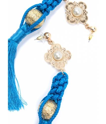 Accesorii femei cheapchic tasseled treasure faux pearl earrings blue