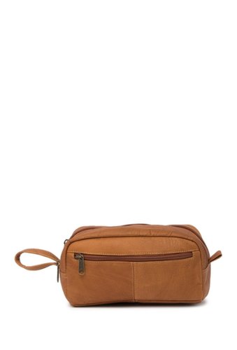 Accesorii femei david king co small leather double zip shave bag tan