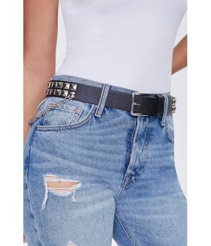 Accesorii femei forever21 studded faux leather waist belt blacksilver