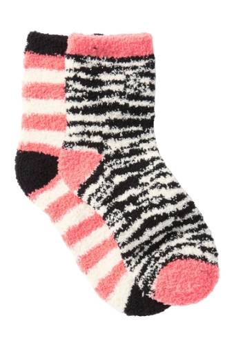 Accesorii femei free press patterned micro crew fuzzy socks - pack of 2 ivory egret zebra