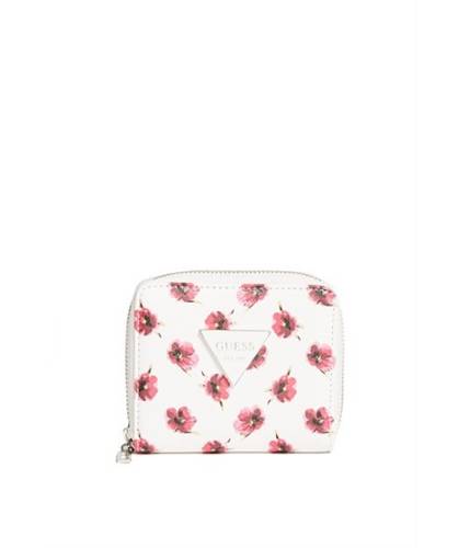 Accesorii femei guess abree small zip-around wallet pink floral