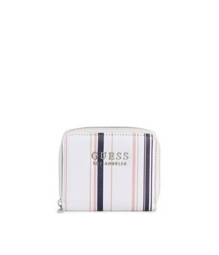 Accesorii femei guess marlowe striped small wallet white multi