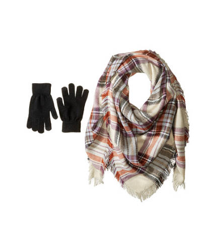 Accesorii femei steve madden classic plaid square blanket wrap with etouch glove set taupe