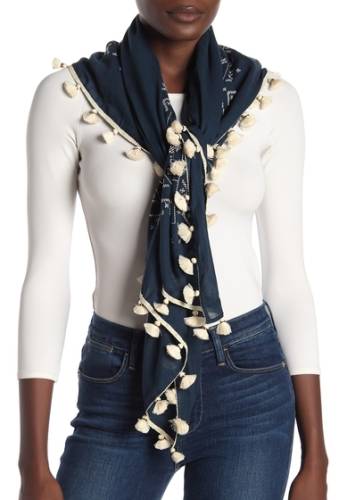 Accesorii femei tory burch embroidered tassel trim square scarf navy embroidery