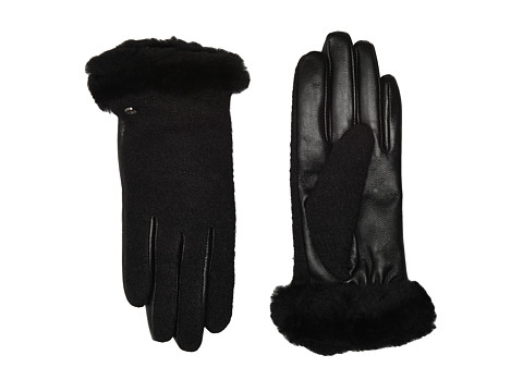 Accesorii femei ugg fabric leather shorty tech gloves with sherpa lining black