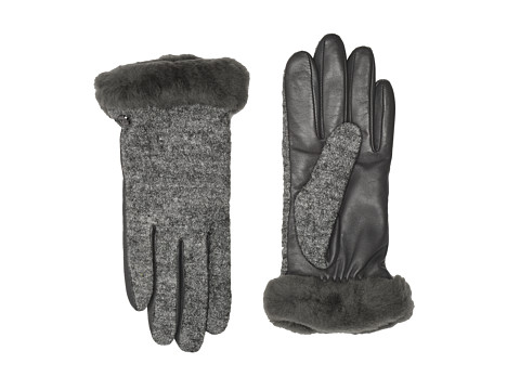 Accesorii femei ugg fabric leather shorty tech gloves with sherpa lining charcoal