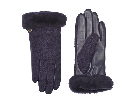 Accesorii femei ugg fabric leather shorty tech gloves with sherpa lining nightshade