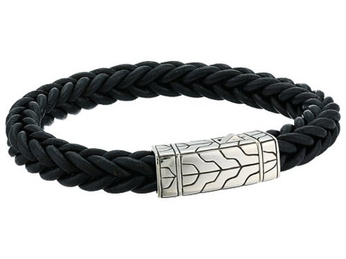 Bijuterii barbati john hardy classic chain 85mm station bracelet in black leather silver