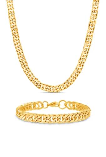Bijuterii barbati reinforcements 18k gold plated stainless steel curb chain bracelet necklace set gold
