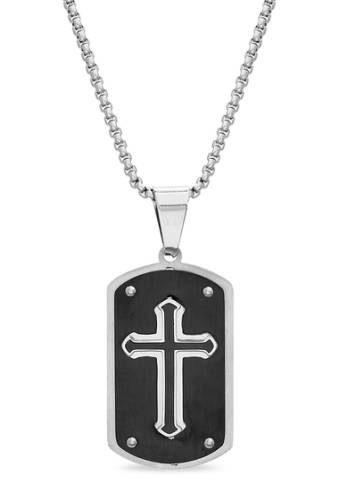 Bijuterii barbati reinforcements stainless steel two-tone cross dog tag w prayer necklace black