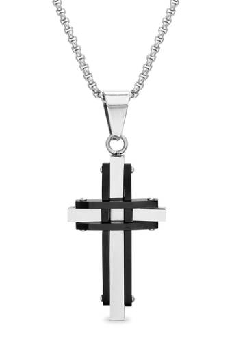 Bijuterii barbati reinforcements stainless steel two-tone cross necklace black