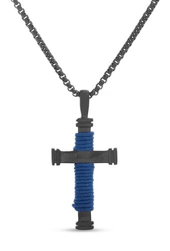 Bijuterii barbati reinforcements stainless steel wrapped cord design cross necklace blue