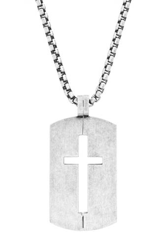 Bijuterii barbati steve madden cutout cross dog tag box chain necklace silver