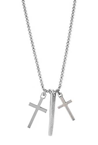 Bijuterii barbati steve madden double cross bar pendant box chain necklace silver
