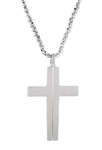 Bijuterii barbati steve madden polished splitting cross pendant box chain necklace silver