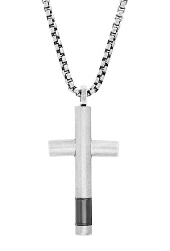 Bijuterii barbati steve madden round cross pendant box chain necklace silver