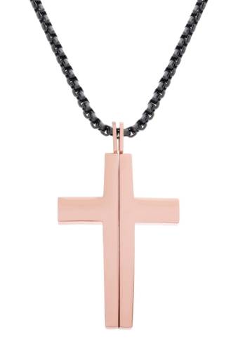 Bijuterii barbati steve madden splitting cross pendant necklace rose goldblack