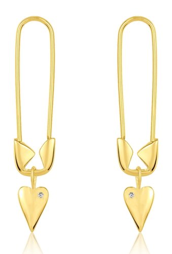 Bijuterii femei adornia 14k yellow gold plated sterling silver safety pin dangle heart drop earrings yellow gold