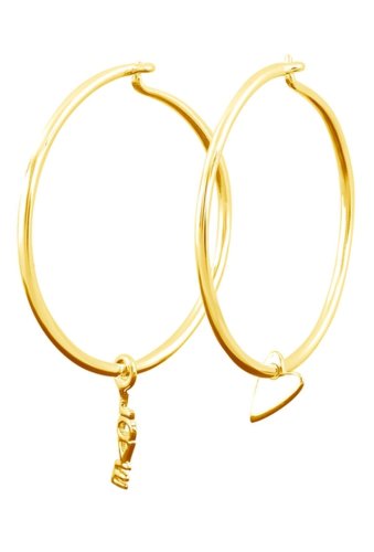 Bijuterii femei adornia 14k yellow gold vermeil 32mm love heart charm hoop earrings metallic gold