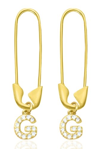 Bijuterii femei adornia 14k yellow gold vermeil pave initial charm safety pin drop earrings - multiple initials available yellow