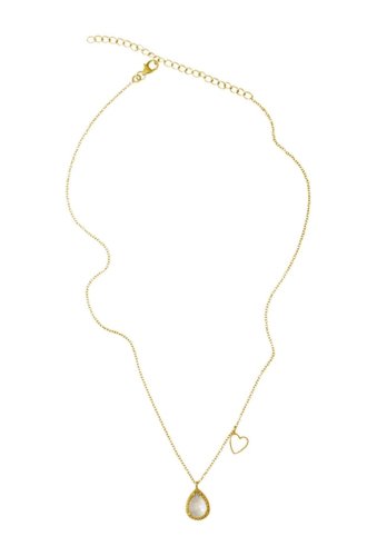 Bijuterii femei adornia 14k yellow gold vermeil pear-cut moonstone enamel heart pendant necklace metallic gold