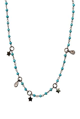 Bijuterii femei adornia black rhodium plated sterling silver turquoise beaded star crystal charm rosary necklace blue
