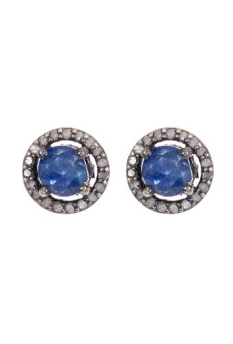 Bijuterii femei adornia sterling silver echo blue sapphire champagne diamond halo stud earrings - 038 ctw blue