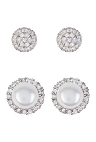 Bijuterii femei adornia sterling silver freshwater pearl pave crystal earrings - 2-piece set silver