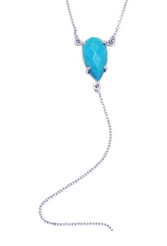 Bijuterii femei adornia white rhodium plated sterling silver pear-cut turquoise y-necklace blue