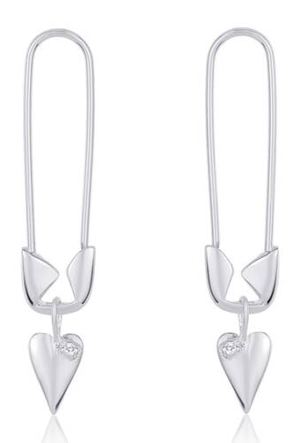 Bijuterii femei adornia white rhodium plated sterling silver safety pin dangle heart drop earrings silver