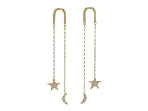Bijuterii femei argento vivo paperclip cz star drop chain earrings gold