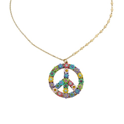 Bijuterii femei betsey johnson love peace sign pendant necklace pastel multi