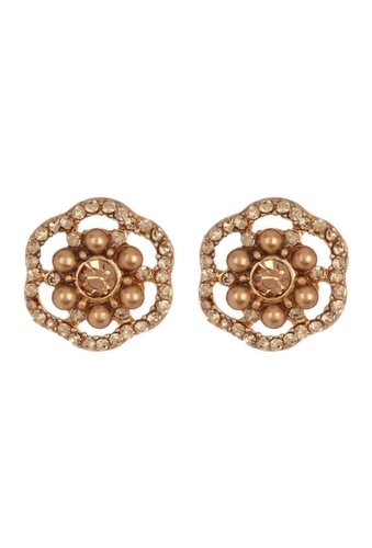 Bijuterii femei carolee floral imitation pearl button stud earrings goldtopaz