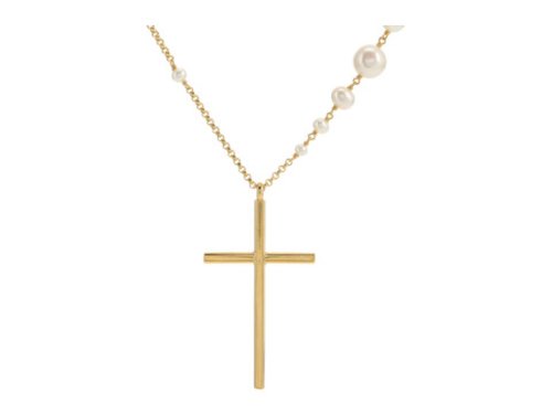 Bijuterii femei chan luu pearl and cross pendent necklace white pearl