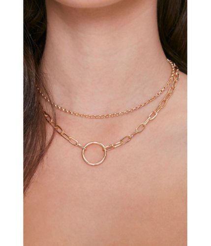 Bijuterii femei forever21 circle pendant layered necklace gold