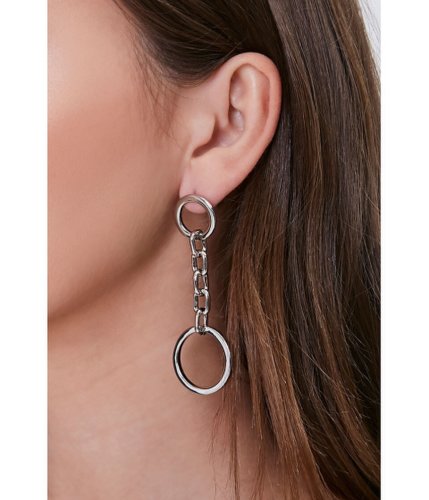 Bijuterii femei forever21 drop chain o-ring earrings silver