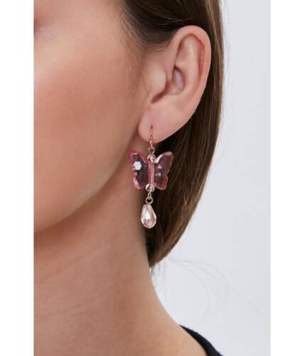 Bijuterii femei forever21 faux gem butterfly drop earrings pink